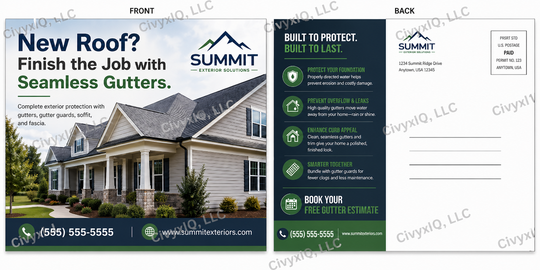 Roofing & Gutters postcard template